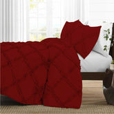 8 Pcs Cross Ruffled Maroon Bed Sheet Set (Quilt, Pillow & Cushion Covers)